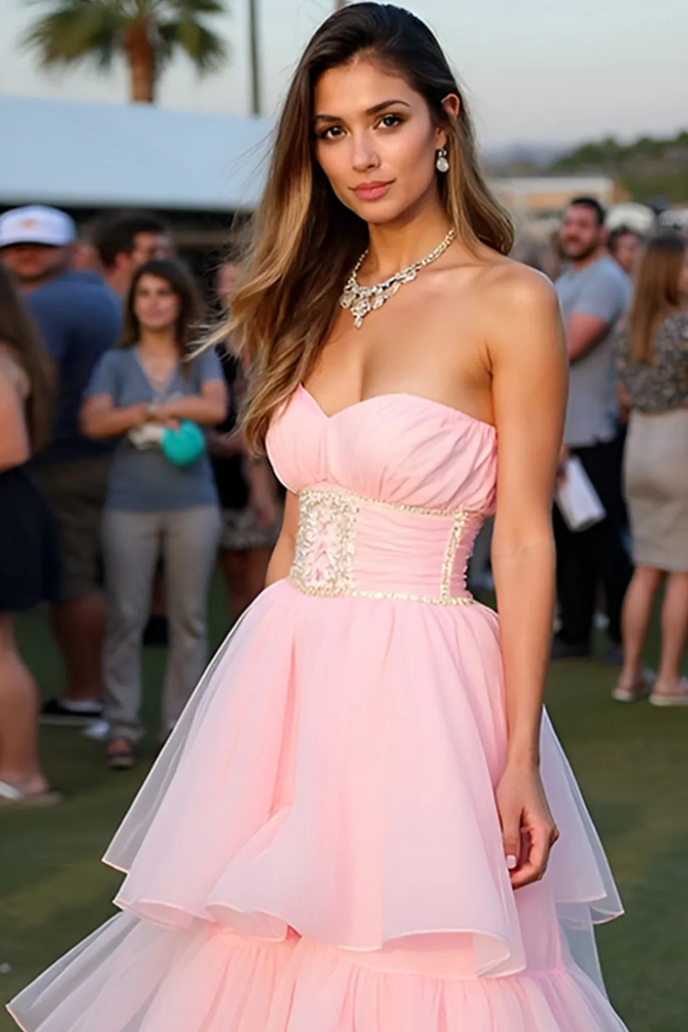 Blush babado uma linha querida longo vestido de gala