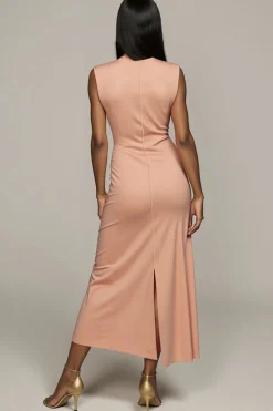 Blush bainha cetim longo vestido formal com fenda