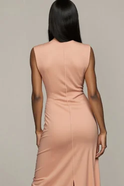 Blush bainha cetim longo vestido formal com fenda