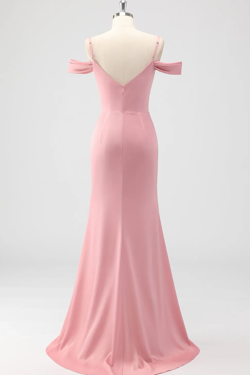 Blush Bainha Ombro Frio Cetim Vestido Longo Madrinha