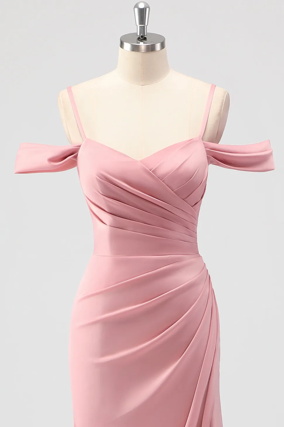 Blush Bainha Ombro Frio Cetim Vestido Longo Madrinha