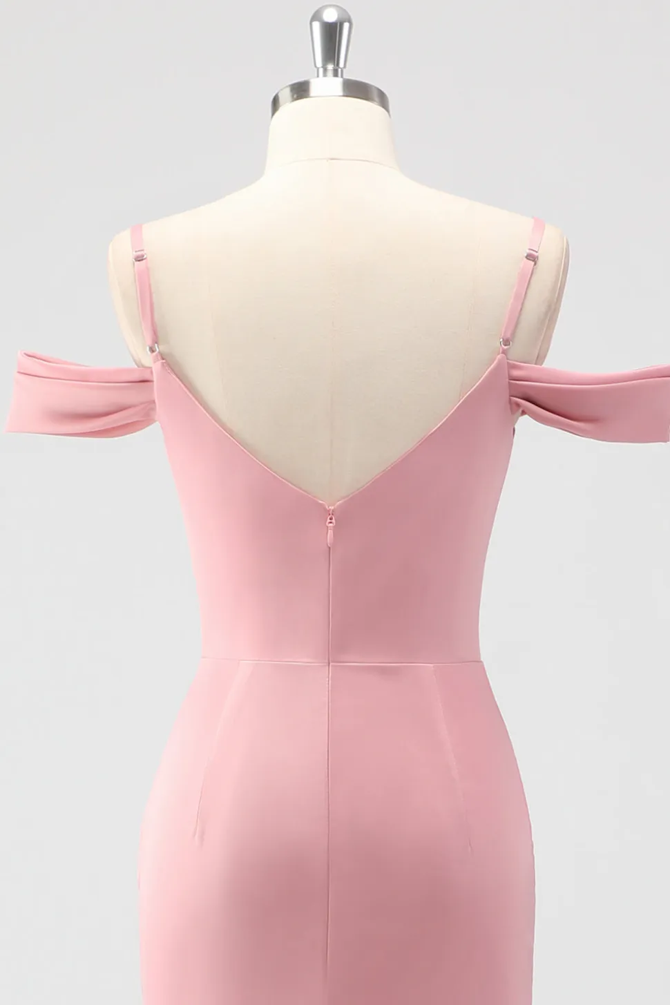 Blush Bainha Ombro Frio Cetim Vestido Longo Madrinha