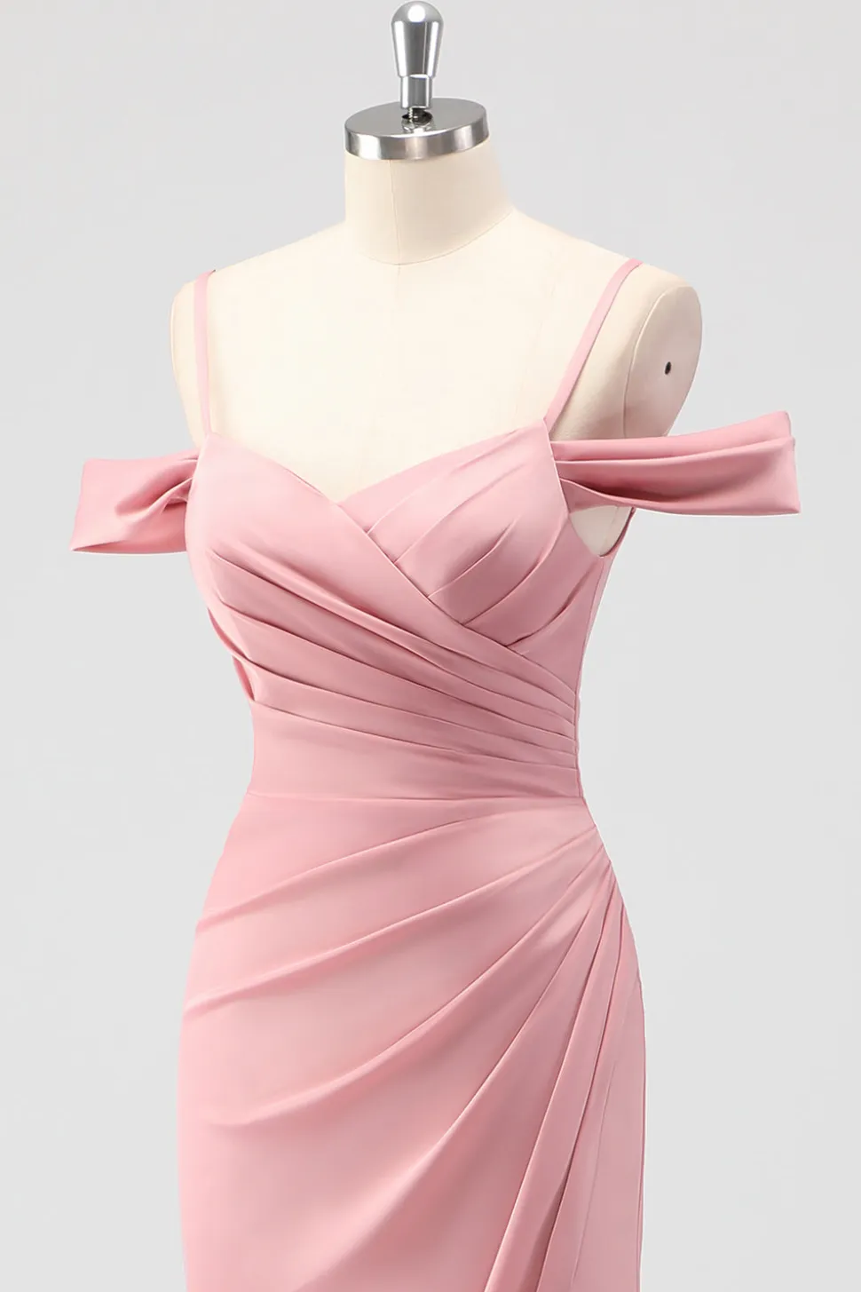 Blush Bainha Ombro Frio Cetim Vestido Longo Madrinha