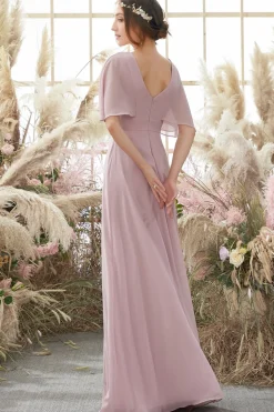 Blush Batwing Mangas Chiffon Vestido de dama de honra
