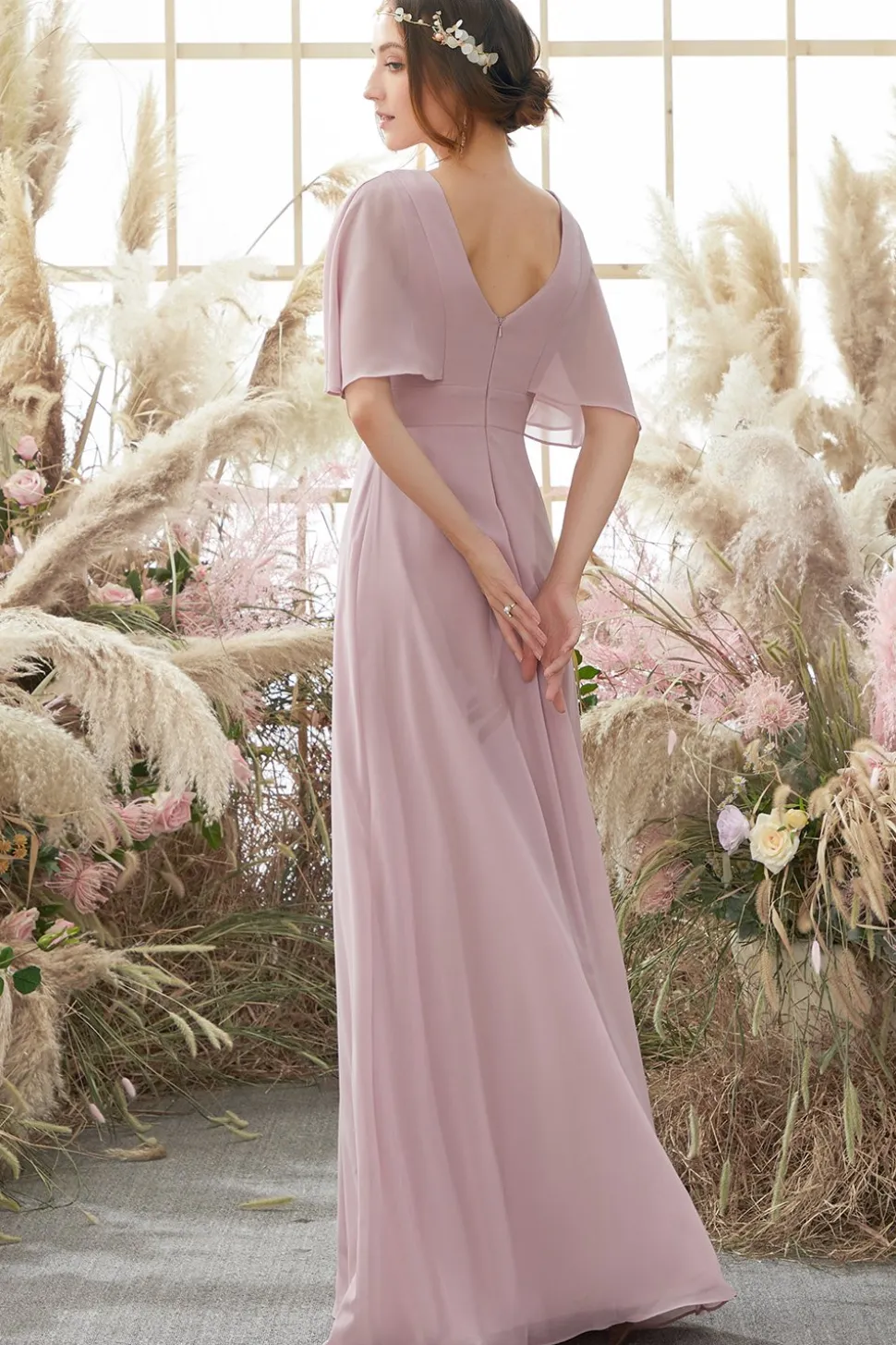 Blush Batwing Mangas Chiffon Vestido de dama de honra