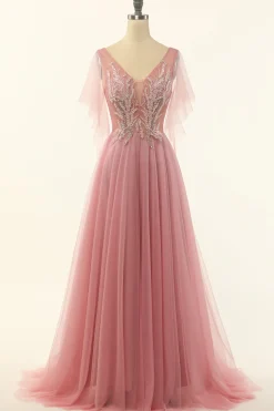 Blush Beading Tulle A-line Vestido de baile