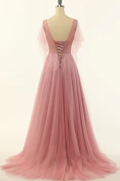 Blush Beading Tulle A-line Vestido de baile