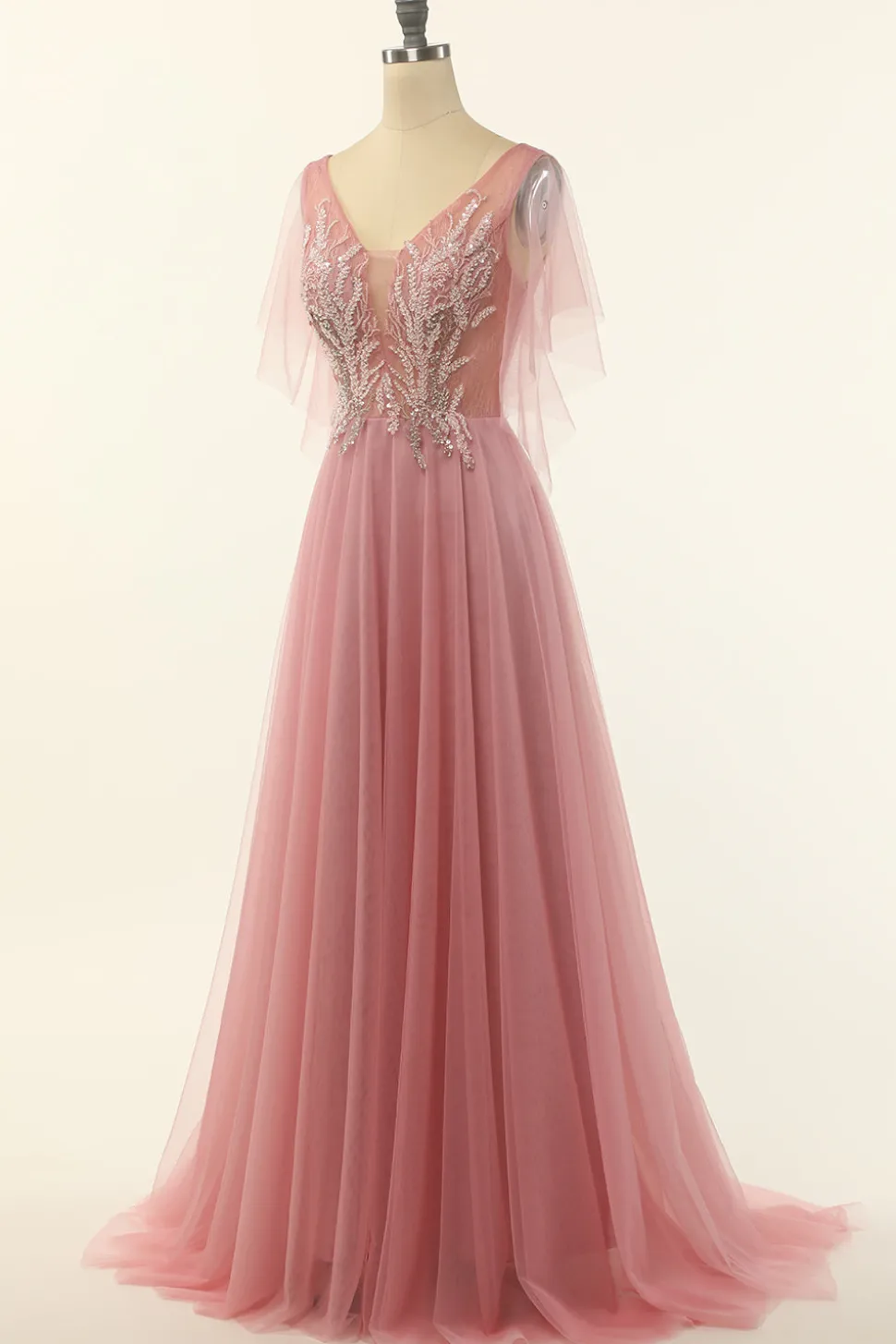 Blush Beading Tulle A-line Vestido de baile