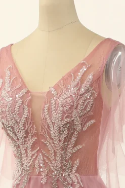Blush Beading Tulle A-line Vestido de baile