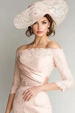 Blush Bodycon Fora do Ombro Renda Ruched Mãe do Vestido da Noiva