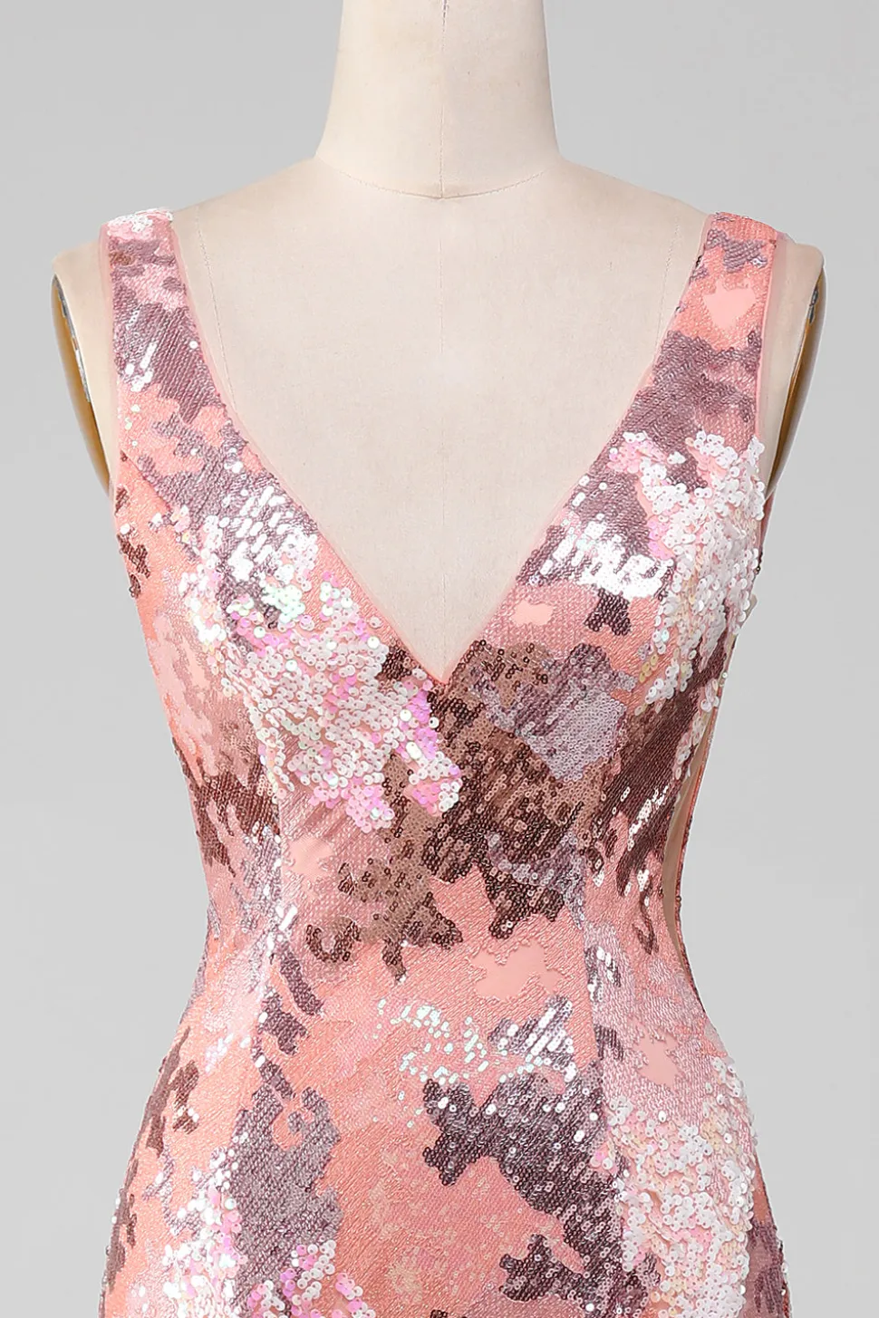 Blush brilhante lantejoulas sereia longo vestido de baile com fenda