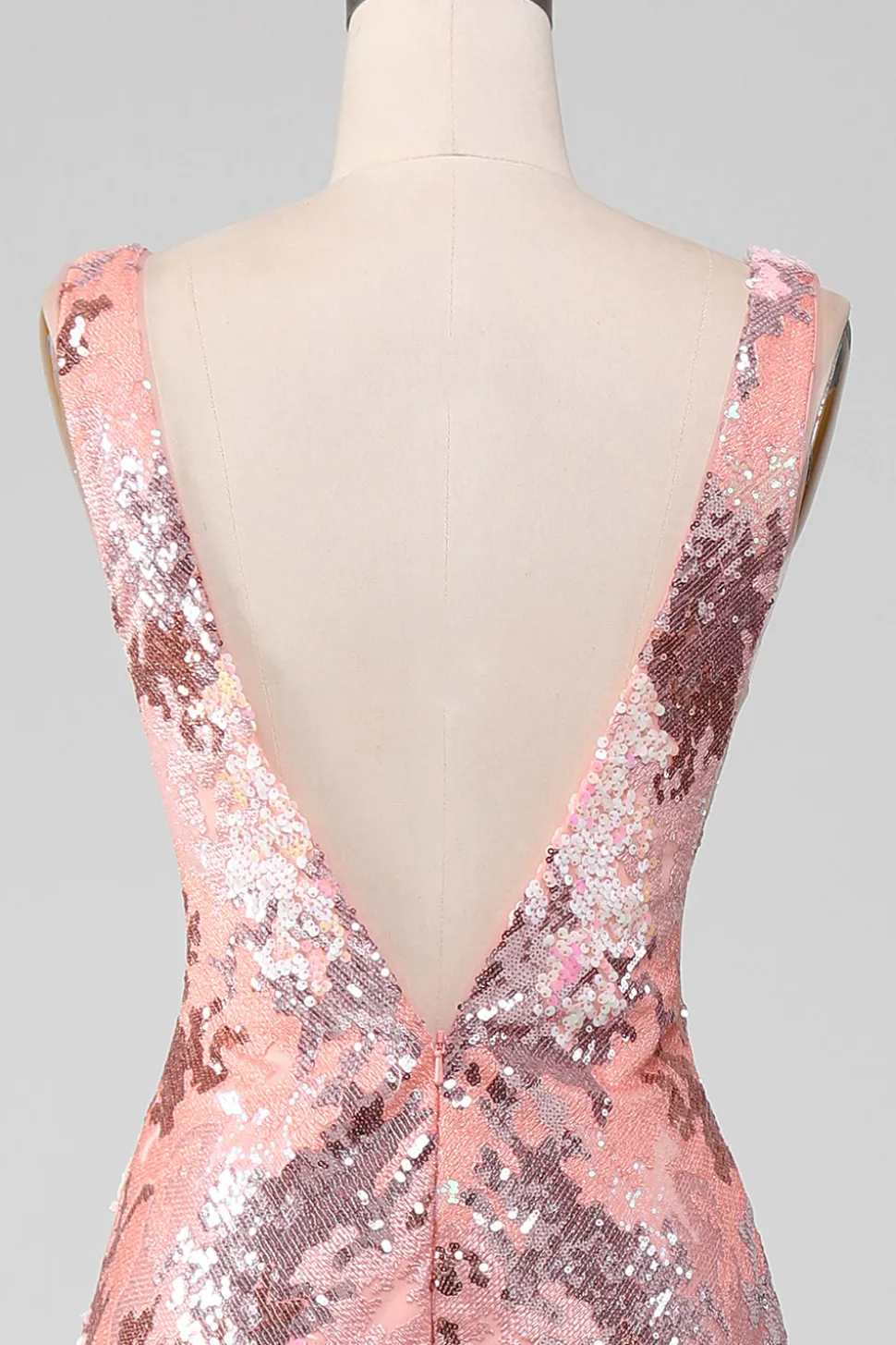 Blush brilhante lantejoulas sereia longo vestido de baile com fenda