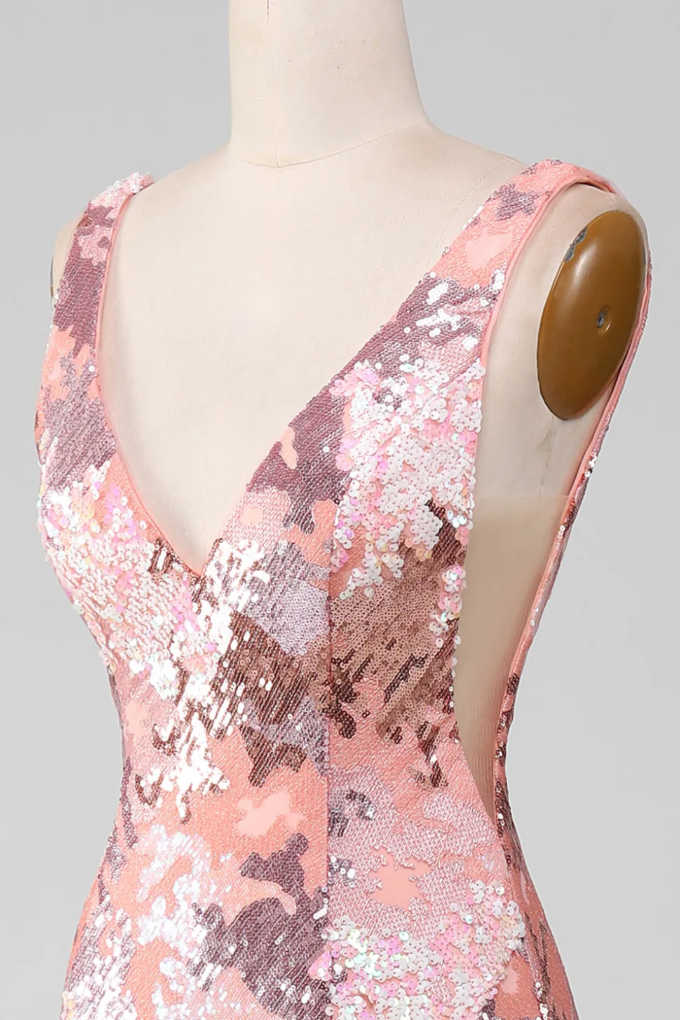 Blush brilhante lantejoulas sereia longo vestido de baile com fenda