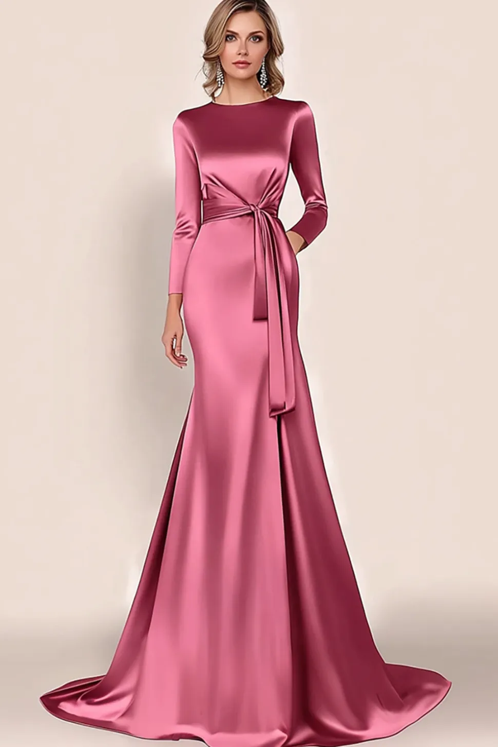 Blush cetim mãe do vestido de noiva com bolsos