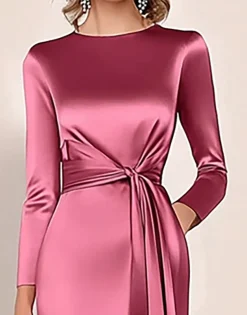 Blush cetim mãe do vestido de noiva com bolsos