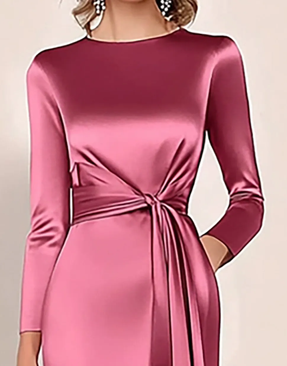 Blush cetim mãe do vestido de noiva com bolsos