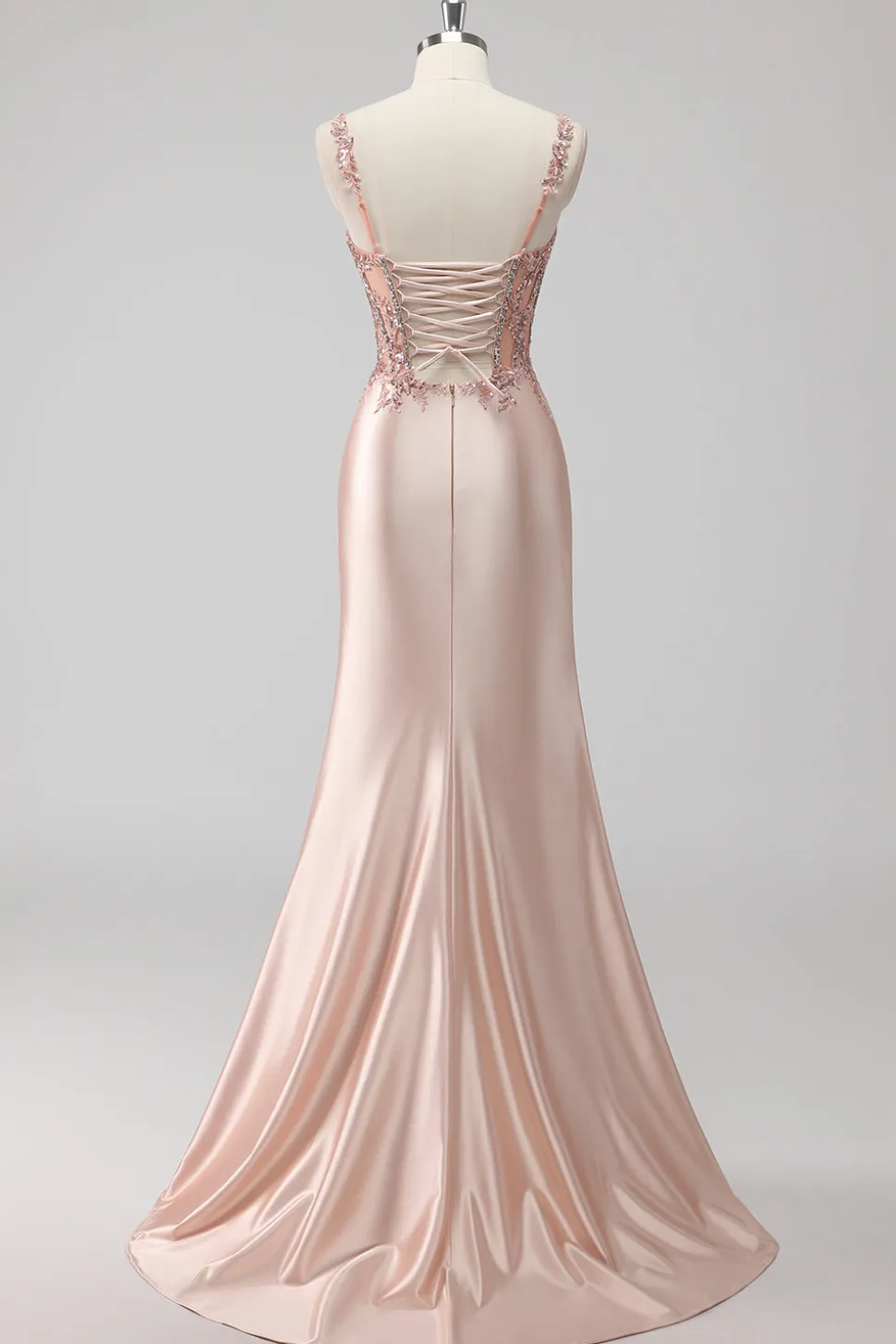 Blush Cetim Trompete/sereia Lantejoulas Longos Vestido De Baile com Fenda