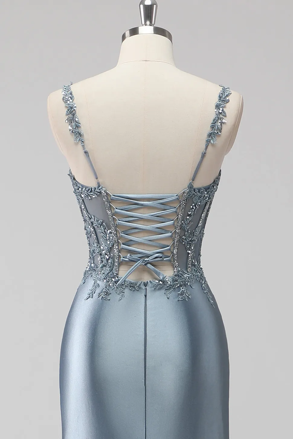 Blush Cetim Trompete/sereia Lantejoulas Longos Vestido De Baile com Fenda