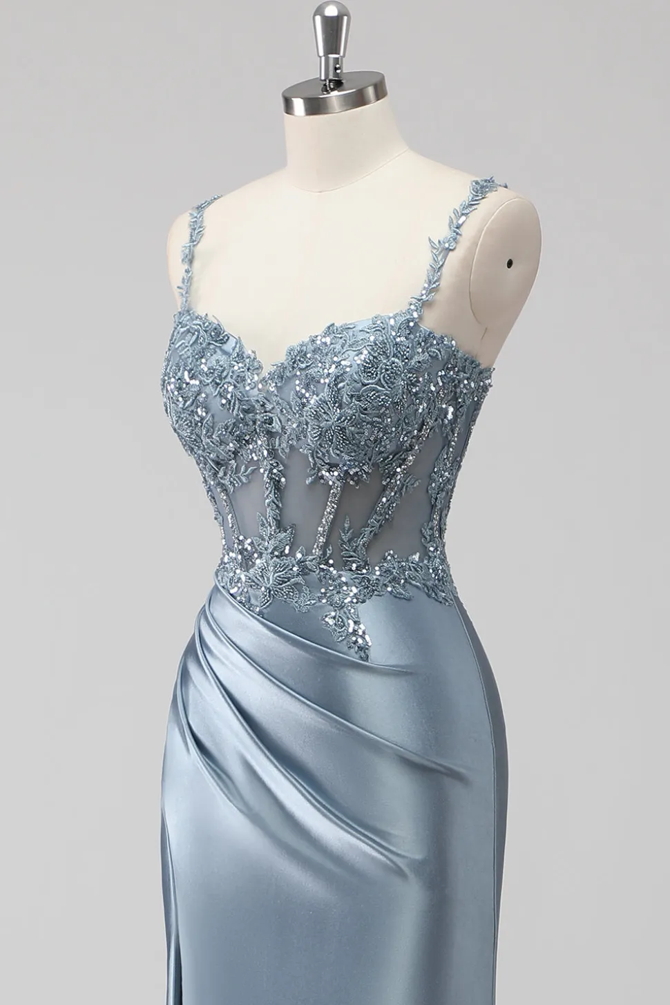 Blush Cetim Trompete/sereia Lantejoulas Longos Vestido De Baile com Fenda