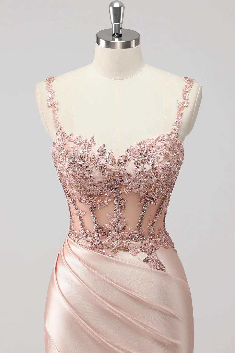 Blush Cetim Trompete/sereia Lantejoulas Longos Vestido De Baile com Fenda