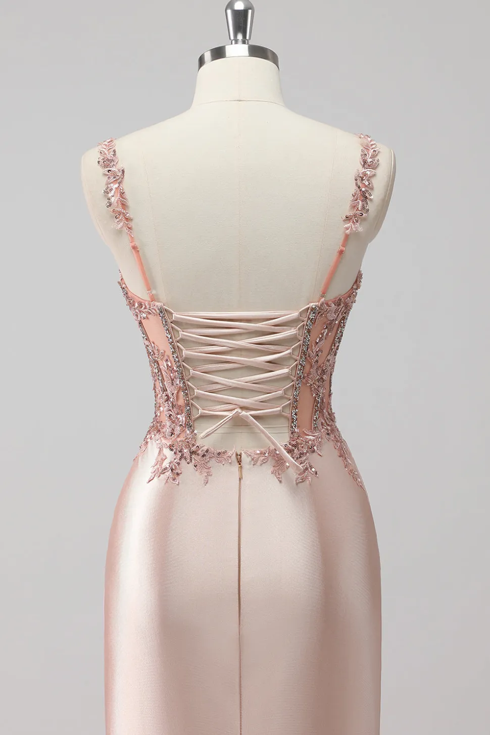 Blush Cetim Trompete/sereia Lantejoulas Longos Vestido De Baile com Fenda