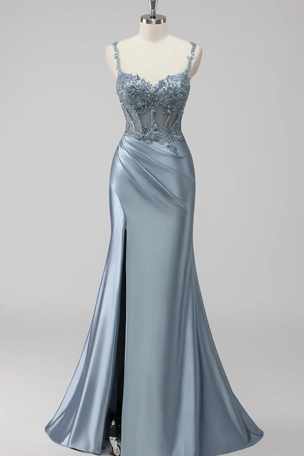 Blush Cetim Trompete/sereia Lantejoulas Longos Vestido De Baile com Fenda