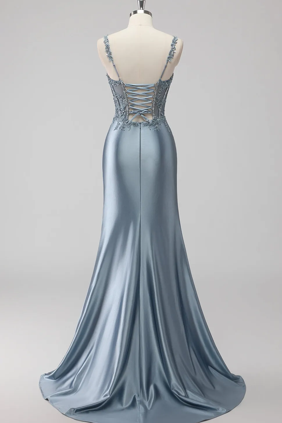 Blush Cetim Trompete/sereia Lantejoulas Longos Vestido De Baile com Fenda