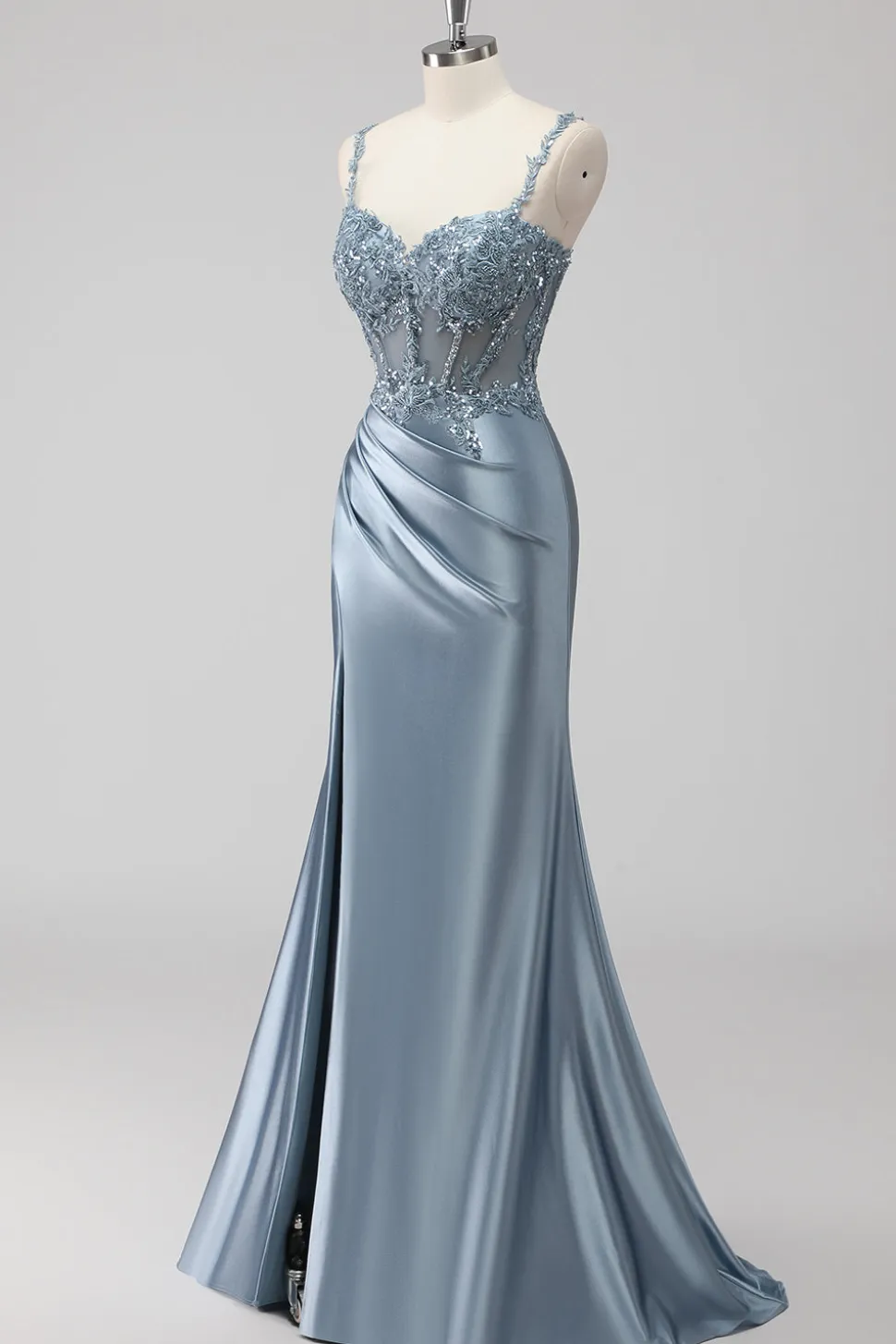 Blush Cetim Trompete/sereia Lantejoulas Longos Vestido De Baile com Fenda