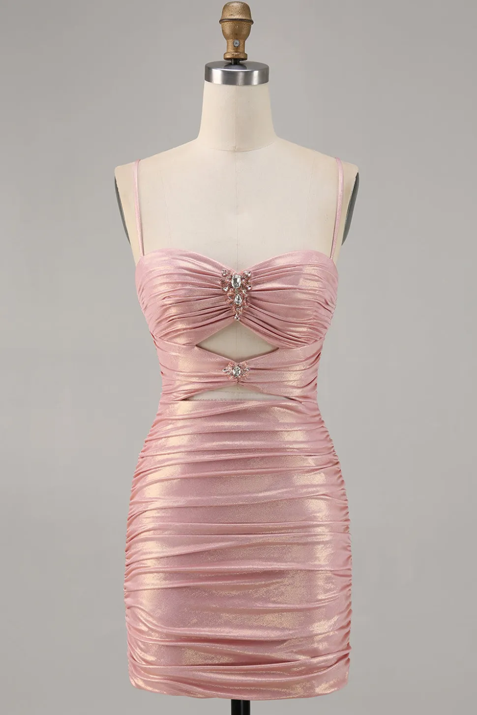 Blush Cut out Ruched Tight Homecoming Vestido