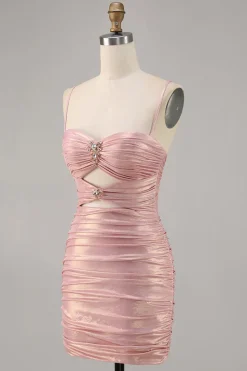 Blush Cut out Ruched Tight Homecoming Vestido