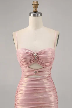 Blush Cut out Ruched Tight Homecoming Vestido