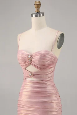 Blush Cut out Ruched Tight Homecoming Vestido