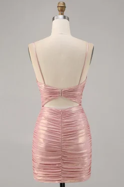 Blush Cut out Ruched Tight Glitter Vestido Curto Homecoming