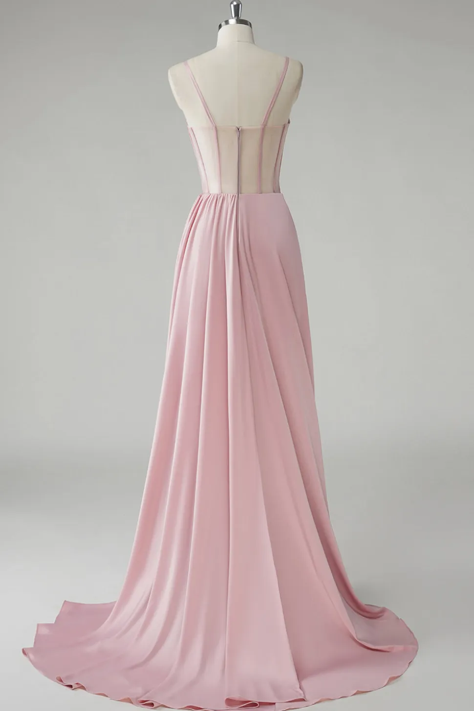 Blush Espaghetti Correias Corset Plissado Bainha Longo Vestido de Baile