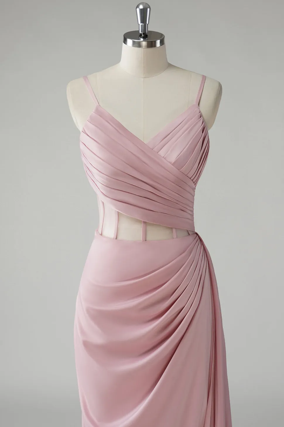 Blush Espaghetti Correias Corset Plissado Bainha Longo Vestido de Baile