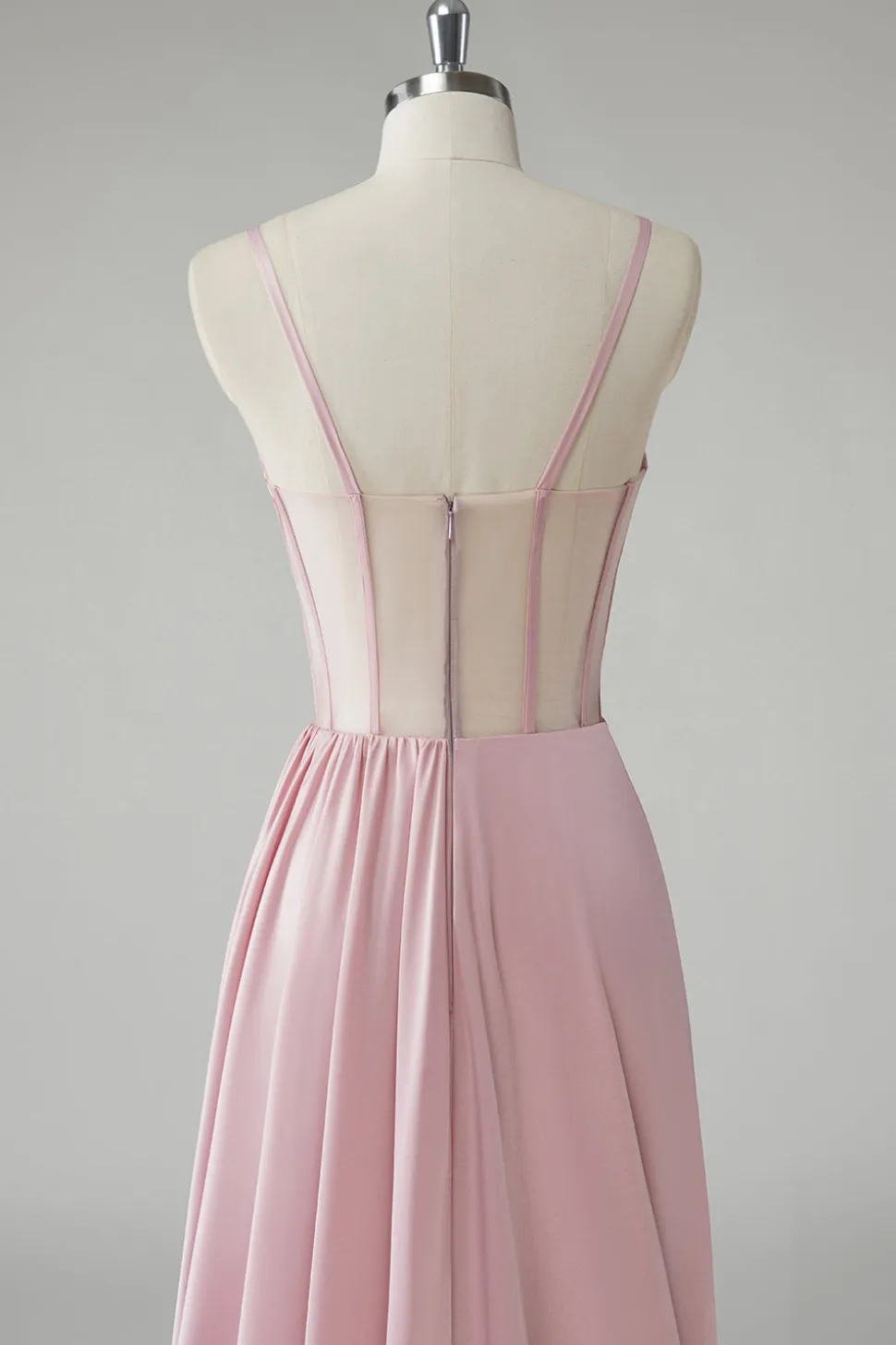 Blush Espaghetti Correias Corset Plissado Bainha Longo Vestido de Baile