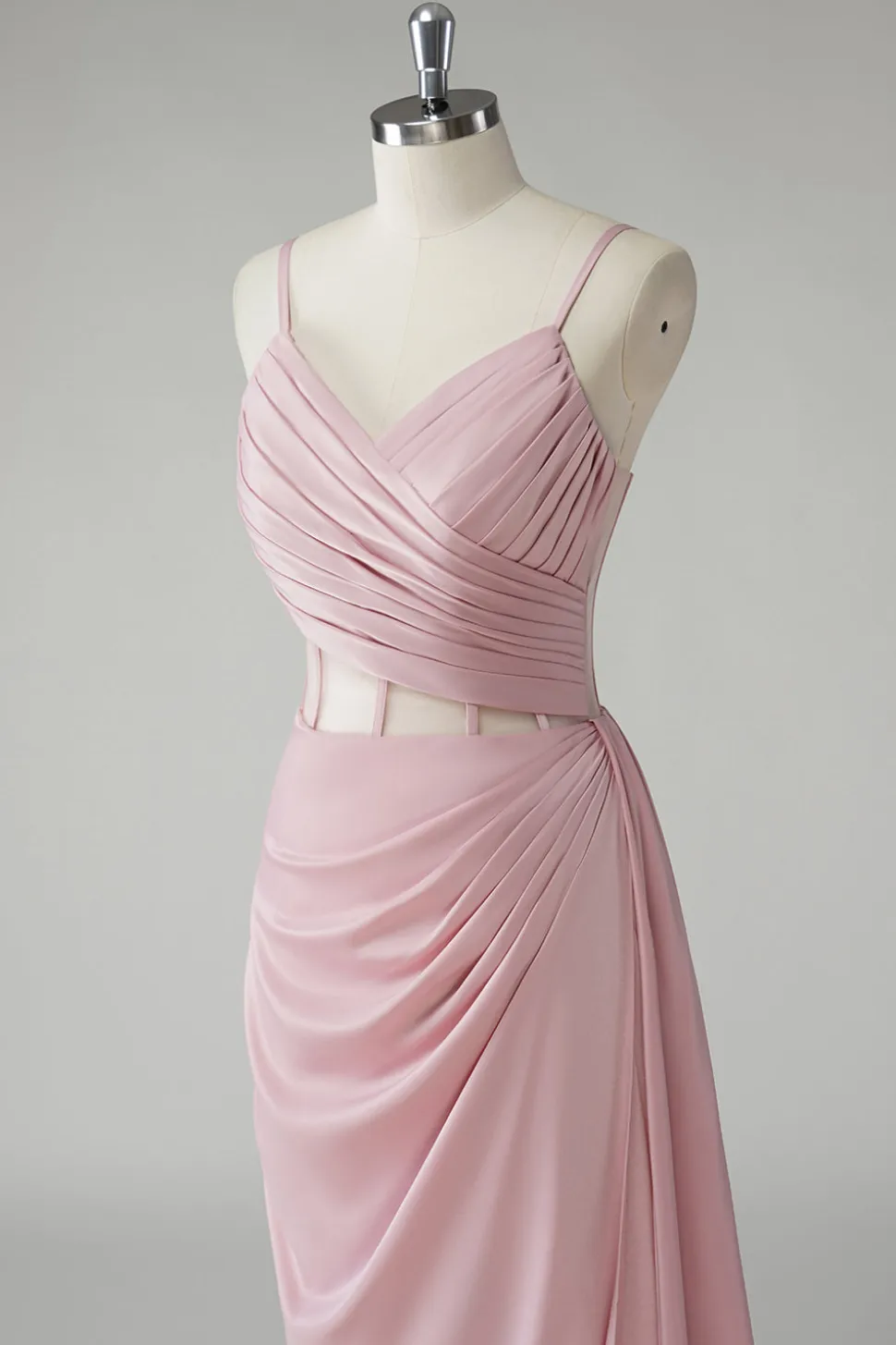 Blush Espaghetti Correias Corset Plissado Bainha Longo Vestido de Baile