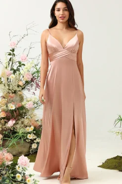 Blush Espaghetti Correias A Line Vestido de Dama de Honor
