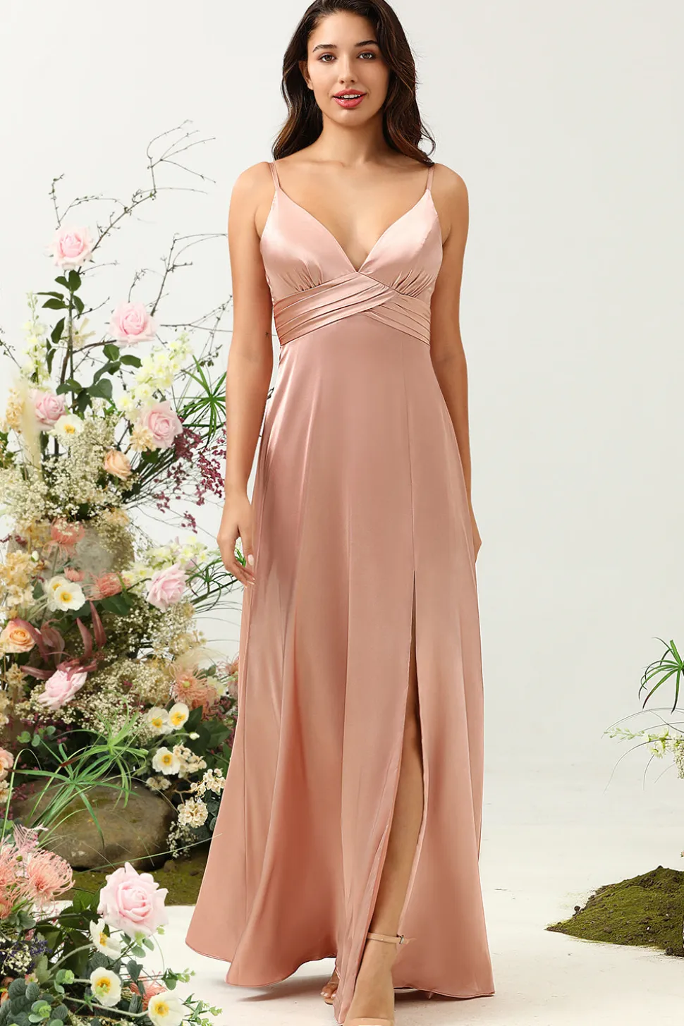 Blush Espaghetti Correias A Line Vestido de Dama de Honor