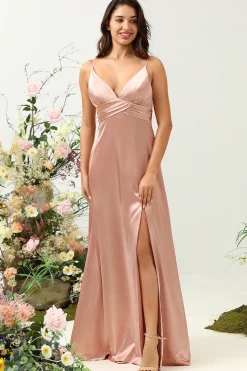 Blush Espaghetti Correias A Line Vestido de Dama de Honor