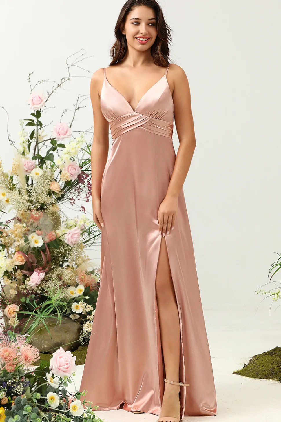 Blush Espaghetti Correias A Line Vestido de Dama de Honor