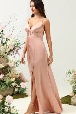 Blush Espaghetti Correias A Line Vestido de Dama de Honor