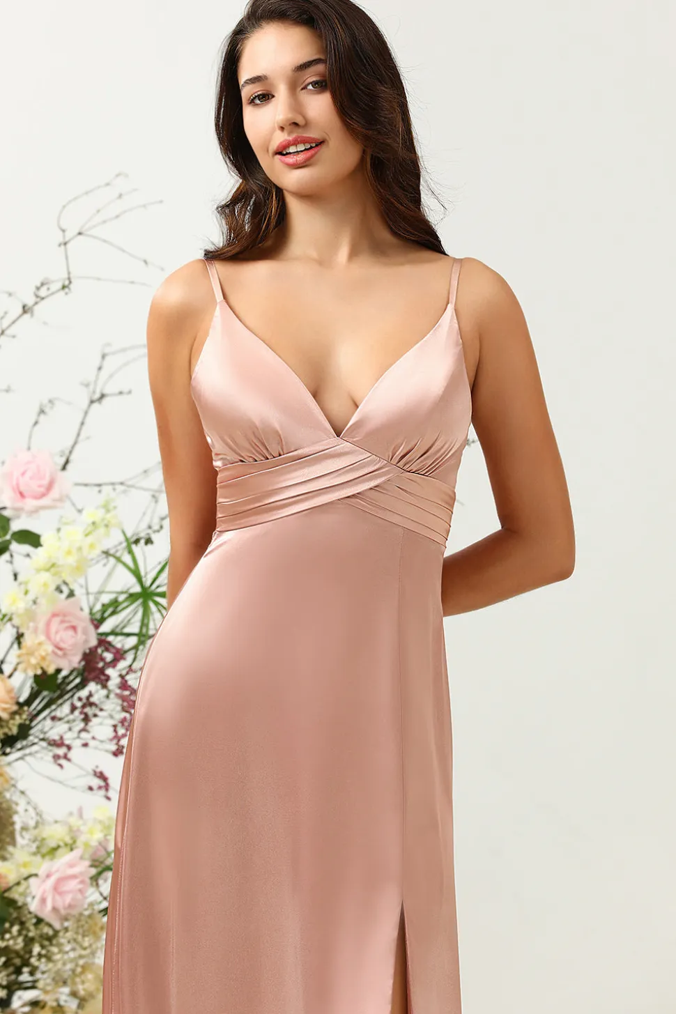 Blush Espaghetti Correias A Line Vestido de Dama de Honor