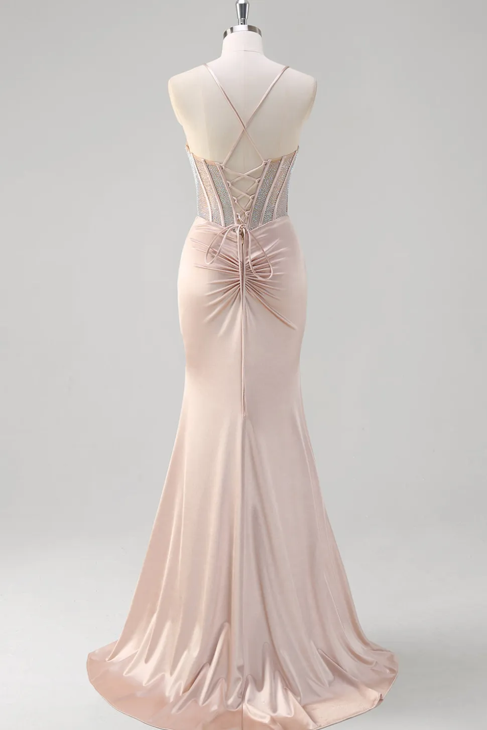 Blush Esparguete Correias Sereia Corset Frisado Vestido Longo Baile