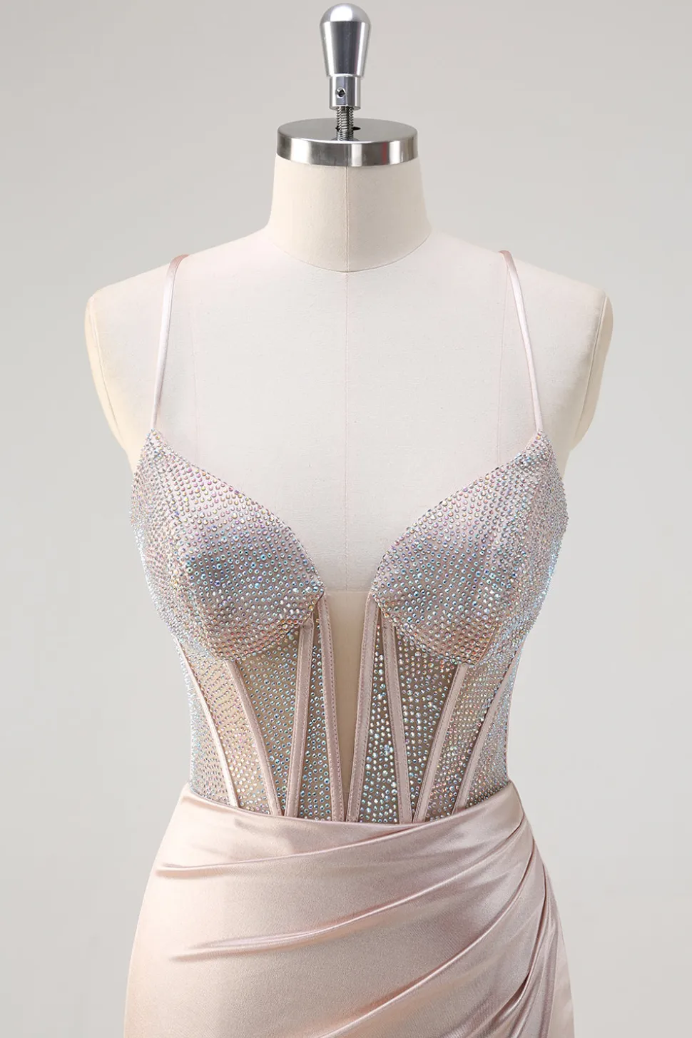 Blush Esparguete Correias Sereia Corset Frisado Vestido Longo Baile