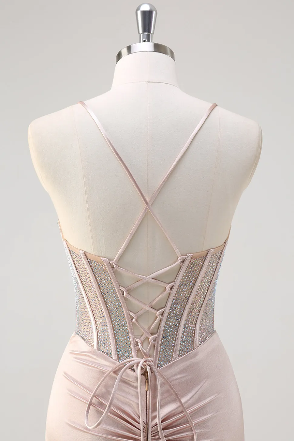 Blush Esparguete Correias Sereia Corset Frisado Vestido Longo Baile