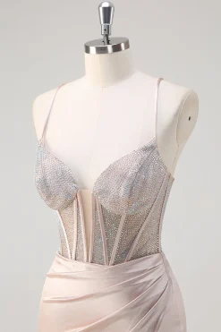 Blush Esparguete Correias Sereia Corset Frisado Vestido Longo Baile