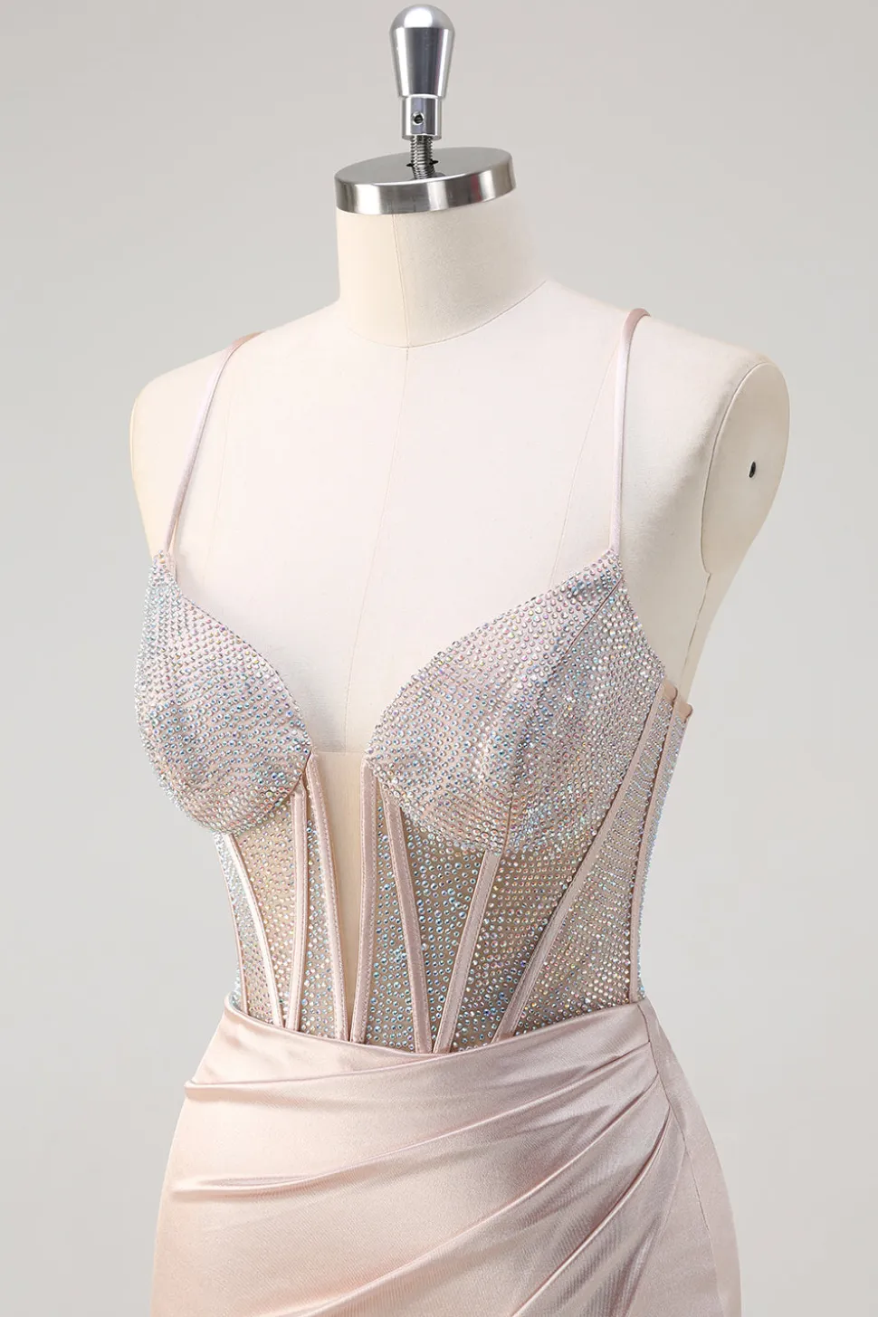 Blush Esparguete Correias Sereia Corset Frisado Vestido Longo Baile