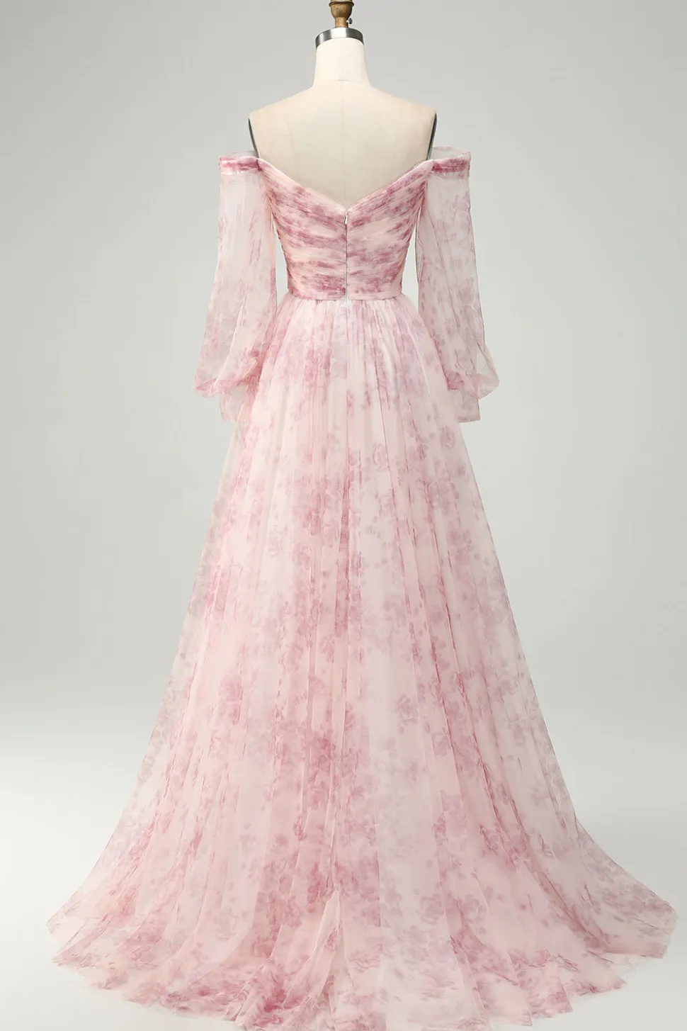 Blush Flor A-Line Fora do Ombro Print Prom Dress Com Fenda