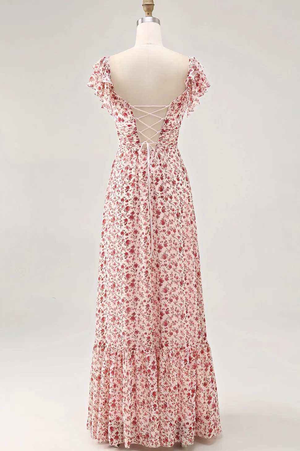Blush Flor Impresso Ruched Uma Linha Vestido de Noiva Convidado com Fenda